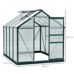 Seră cu cadru din aluminiu 190x252x201 cm | verde + transparent č.2