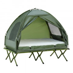 Pat de camping înălțat cu cort 193 x 136 x 178 cm | verde