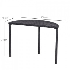 Masă semicirculară din poliratan pentru grădină 100 x 50 x 74 cm | negru č.3