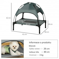 Șezlong pentru câini, cu copertină 61x46x62 cm | gri č.2