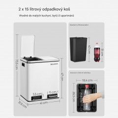 Coș de gunoi pentru bucătărie 2 x 15 l | alb č.3