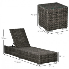 Șezlong Polyrattan din 3 piese 60 x 195 x 86 cm | gri č.3