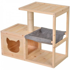 Căsuță pentru pisici, cu hamac 70x35x60 cm | culoare naturală č.3