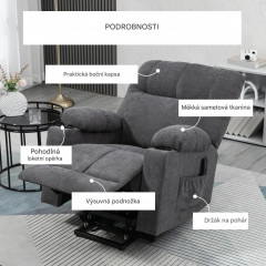Fotoliu electric cu înclinare reglabilă 91x95x109 cm | gri închis č.2