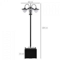 Lampă solară de grădină cu 3 capete 60x55x189 cm | negru č.3
