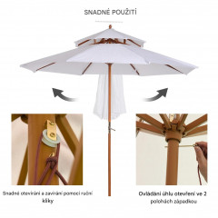 Umbrelă de soare din lemn cu acoperiș dublu 264 cm | crem č.2