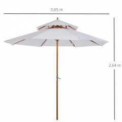 Umbrelă de soare din lemn cu acoperiș dublu 264 cm | crem č.3