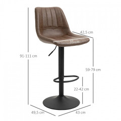 Scaune de bar 2 bucăți 43 x 49,5 x 91-111 cm | maro č.3