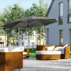Umbrelă Outsunny 294 x 294 cm cu suport rotativ, manivelă, aluminiu, pentru grădină/balcon | gri č.1