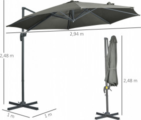 Umbrelă Outsunny 294 x 294 cm cu suport rotativ, manivelă, aluminiu, pentru grădină/balcon | gri č.3