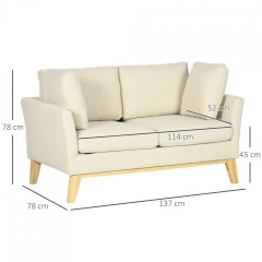 Canapea cu două locuri în aspect de in 137x78x78 cm | bej č.3