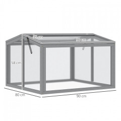 Seră din lemn și policarbonat 90 x 80 x 58 cm | gri deschis č.2