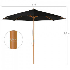 Umbrelă din lemn Ø 300 cm | negru č.2