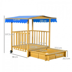 Cutie de nisip cu copertină 133x129x137,5 cm | culoare naturală č.2