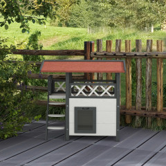 Căsuță cu două etaje pentru pisici 77 x 50 x 73 cm | alb + roșu č.2