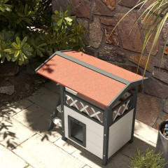 Căsuță cu două etaje pentru pisici 77 x 50 x 73 cm | alb + roșu č.3