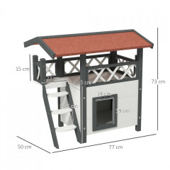 Căsuță cu două etaje pentru pisici 77 x 50 x 73 cm | alb + roșu č.2