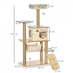 Ansamblu de joacă cu peșteră pentru pisici 126 cm | bej č.3