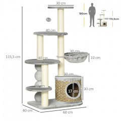 Ansamblu de joacă pentru pisici, cu peșteră 115,5 cm | gri deschis č.2
