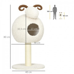 Ansamblu de joacă pentru pisici, cu peșteră 80 cm | crem alb č.3