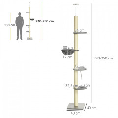 Ansamblu de joacă pentru pisici 230-250 cm | gri + alb crem č.2