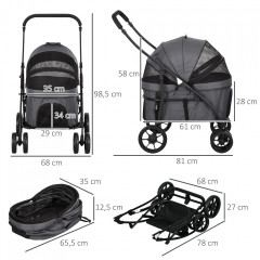Cărucior pentru câini 81 x 68 x 98,5 cm | gri închis č.2
