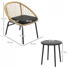 Set mobilier de grădină din rattan, 3 piese | galben č.2