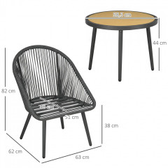 Mobilier de balcon din ratan pentru 2 persoane | gri închis č.2