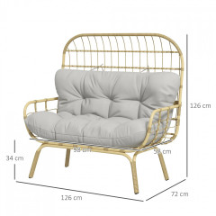 Canapea 2 locuri din rattan cu cotieră 126 x 72 x 126 cm | gri deschis č.2