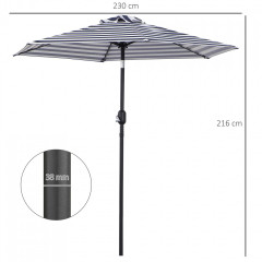 Umbrelă de soare cu cadru din oțel Ø 230x216 cm | dungă albastră č.2