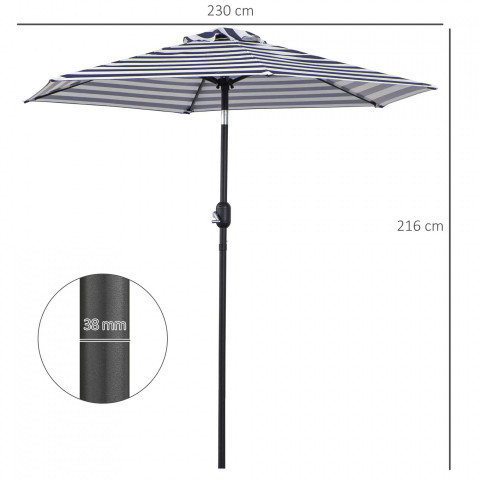 Umbrelă de soare cu cadru din oțel Ø 230x216 cm | dungă albastră č.2