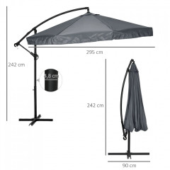 Umbrelă de soare cu braț lateral 295x295 cm | gri închis č.2
