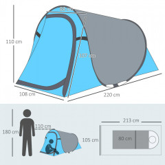 Cort de camping ușor 220x108x110 cm | albastru + gri č.2