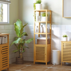 Dulap din bambus pentru baie cu 3 compartimente deschise 36x33x140 cm | culoare naturală č.1