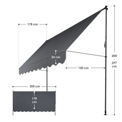 Markýza s upínacími svorkami 350 x 120 cm | šedá č.3