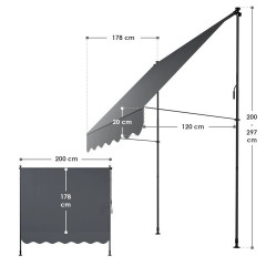 Markýza s upínacími svorkami 200 x 120 cm | šedá č.3