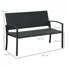 Bancă de grădină Polyrattan 122 x 60 x 85 cm | negru č.2