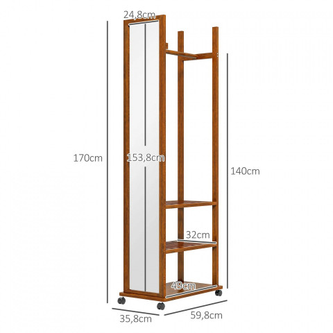 Dulap cu oglindă cu roți 24,8x153,8 cm | nuc č.4