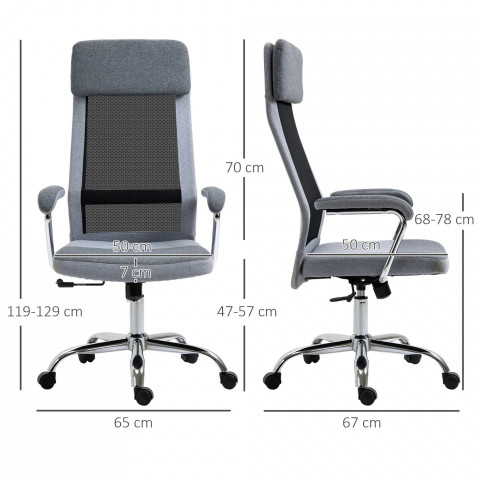 Scaun ergonomic de birou 65x67x119-129 cm | gri deschis și negru č.3