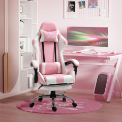 Scaun de birou ergonomic pentru jocuri | roz și alb č.1