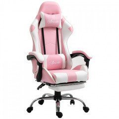 Scaun de birou ergonomic pentru jocuri | roz și alb č.2