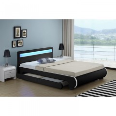 Pat tapițat Bilbao cu spațiu de depozitare și iluminare LED 180 x 200 cm | negru