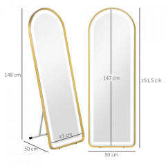 Oglindă înaltă cu iluminare LED 47x146 cm | aur č.2