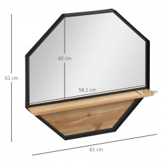 Oglindă de perete octogonală cu raft 61x61 cm | negru č.2