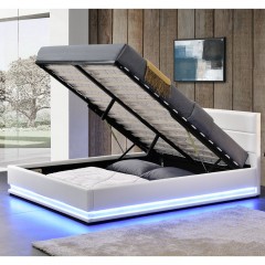 Pat tapițat Toulouse cu spațiu de depozitare și iluminare LED 140 x 200 cm | alb č.2