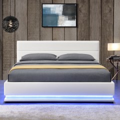 Pat tapițat Toulouse cu spațiu de depozitare și iluminare LED 140 x 200 cm | alb č.3