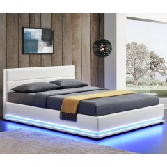 Pat tapițat Toulouse cu spațiu de depozitare și iluminare LED 140 x 200 cm | alb č.1
