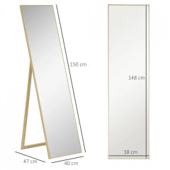 Oglindă de podea cu decor din lemn 40 x 35 x 147 cm | argintiu + maro deschis č.3
