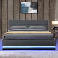 Pat tapițat Toulouse cu spațiu de depozitare și iluminare LED 140 x 200 cm | gri č.2