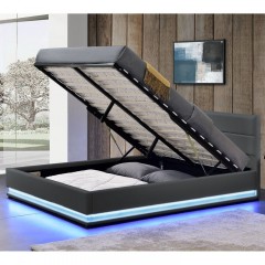 Pat tapițat Toulouse cu spațiu de depozitare și iluminare LED 140 x 200 cm | gri č.3